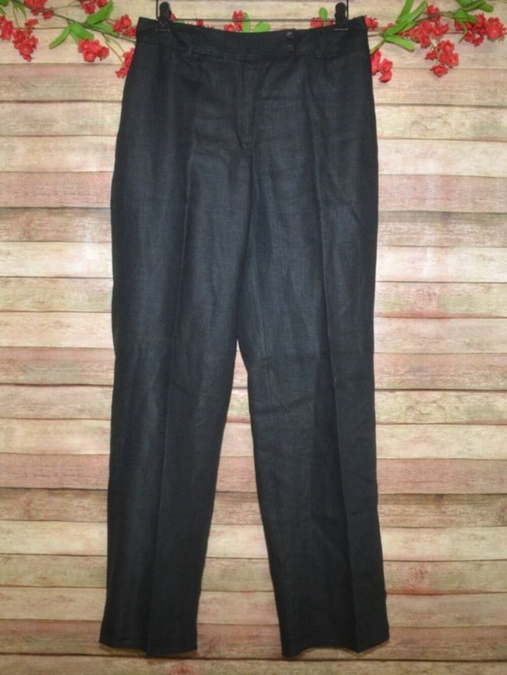 Vintage Rafaella Womens 8 Black 100% Linen Pants Lined Straight Leg Trousers